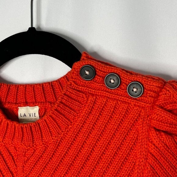 La Vie Rebecca Taylor Cable Knit 1/2 Sleeve Ribbed‎ Crew Neck Sweater Red Medium - Picture 5 of 10